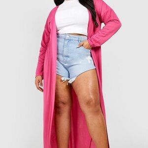 Plus Crepe Longline Pink Kimono